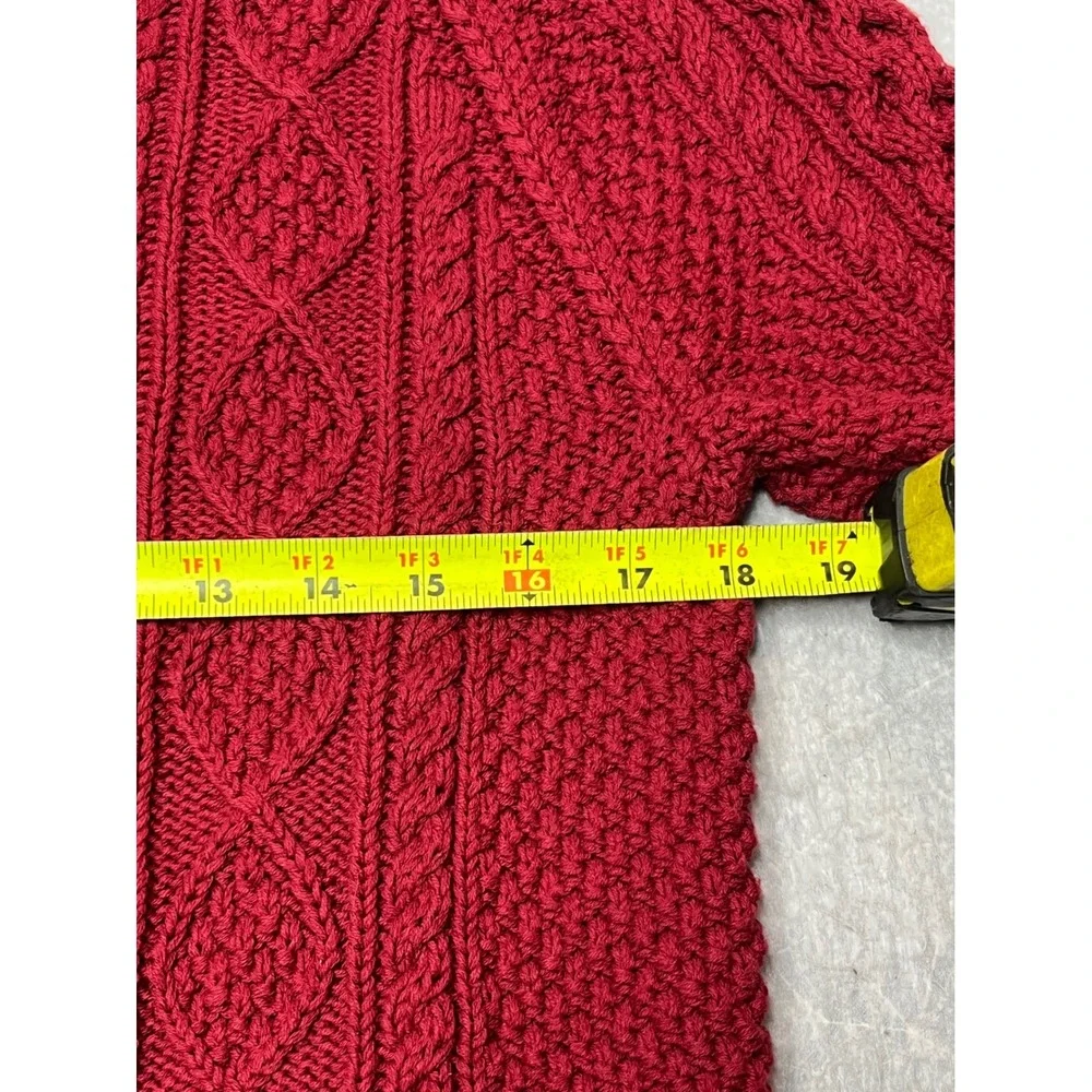 LL Bean Signature Red chunky Cable Knit Cotton Sweater Side Zip Womens‎ Medium